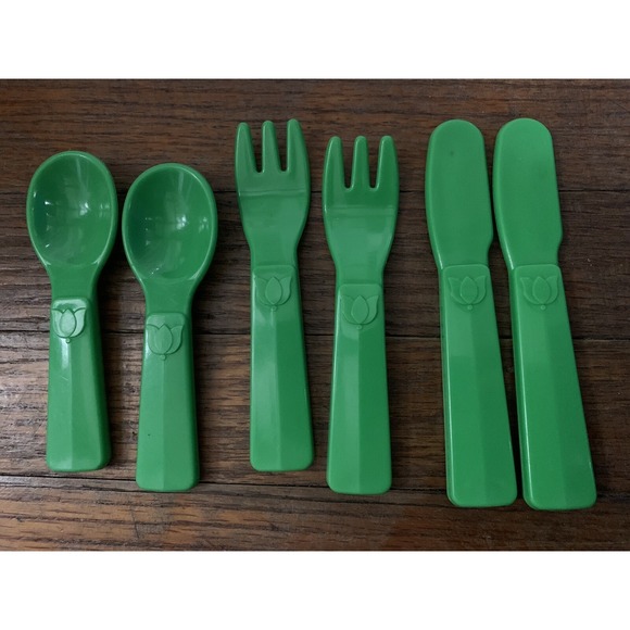 Fisher-Price Other - Vintage Fisher Price Fun‎ With Food Green Utensils 2 Forks 2 Spoons And 2 Knives